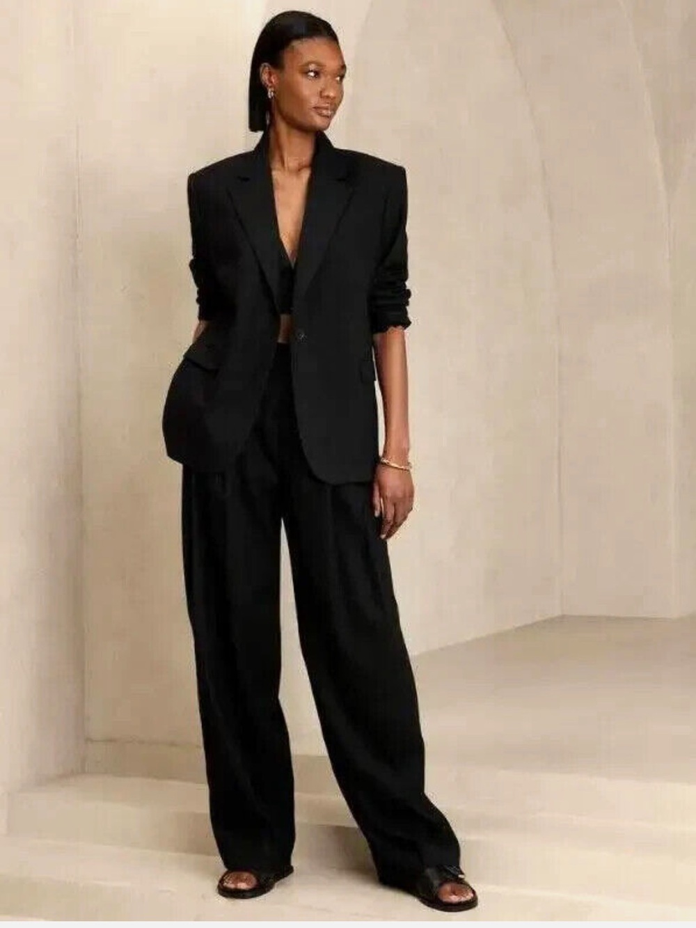 Banana Republic Lena Relaxed Linen Blend Blazer Black Oversized
